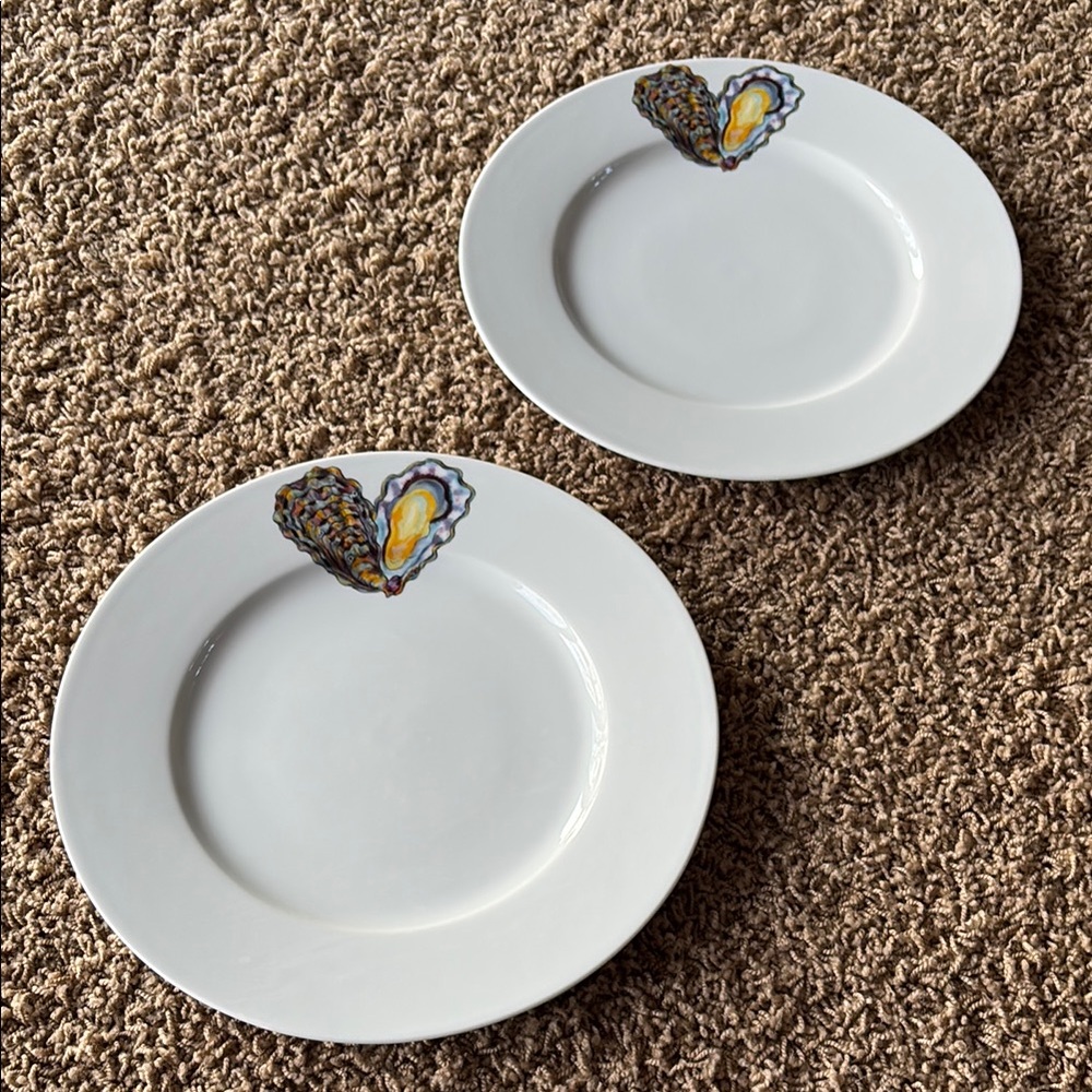 Richard Bramble 2 Oysters 🦪 Elegant Flat Rimmed Plates 🍽️